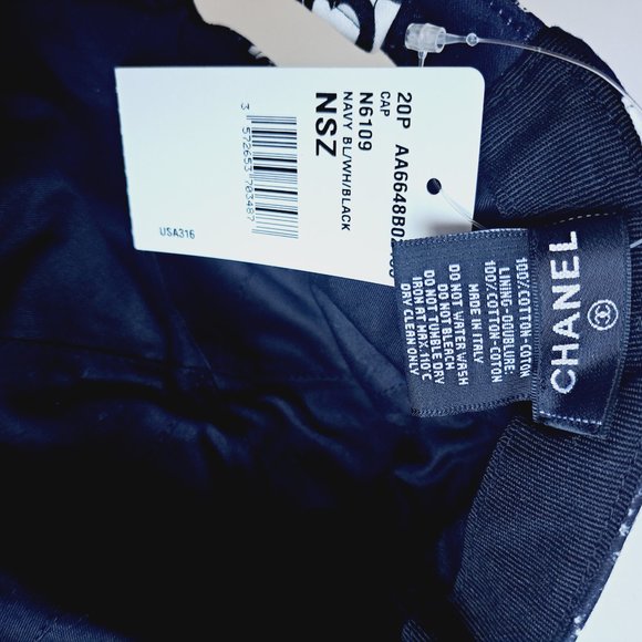 New Chanel 100% Cotton Coco Roses Print Cap Hat Navy Black White main image 2